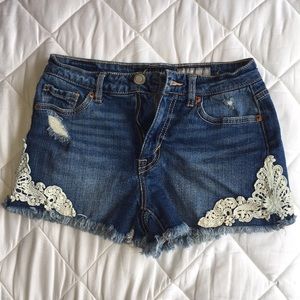 Aeropostale High Waisted Lace Jean Shorts